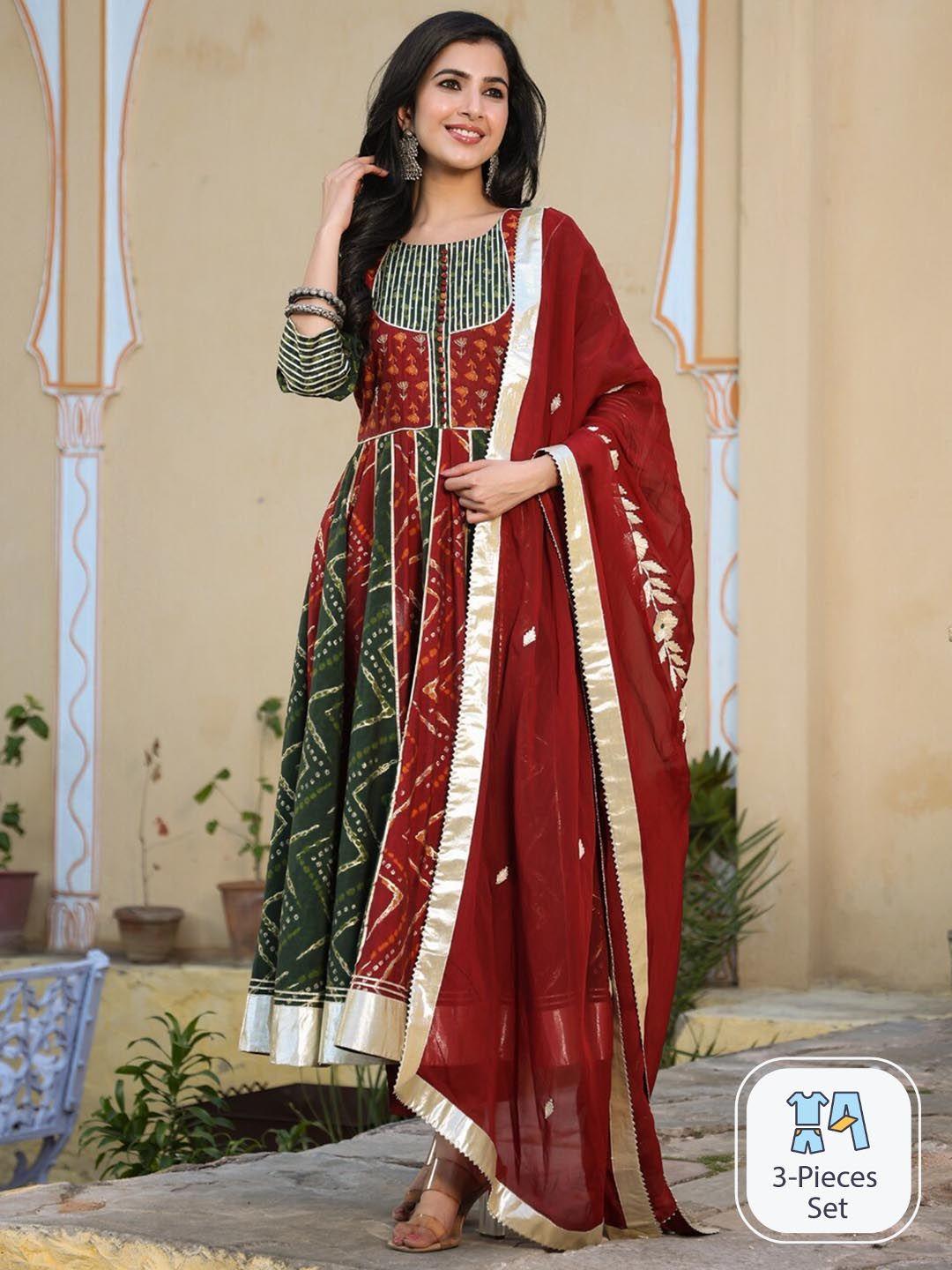 rangeelo colourblocked chanderi silk kurta with trousers & with dupatta