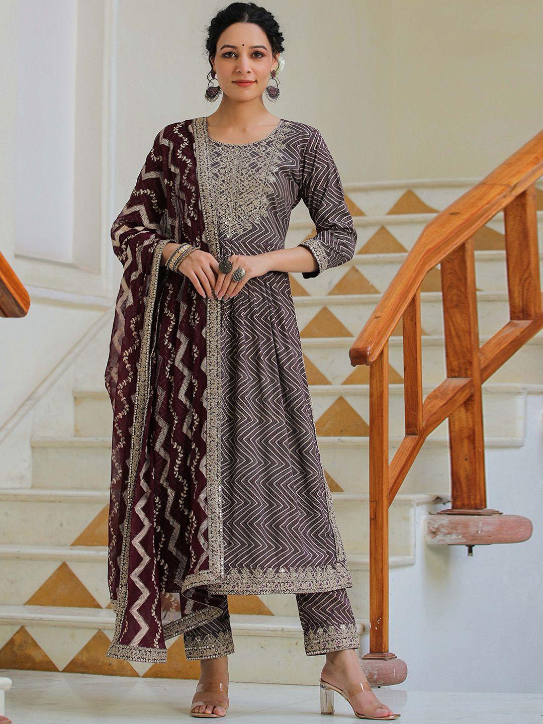 rangeelo embroidered sequinned regular kurta with palazzos & dupatta