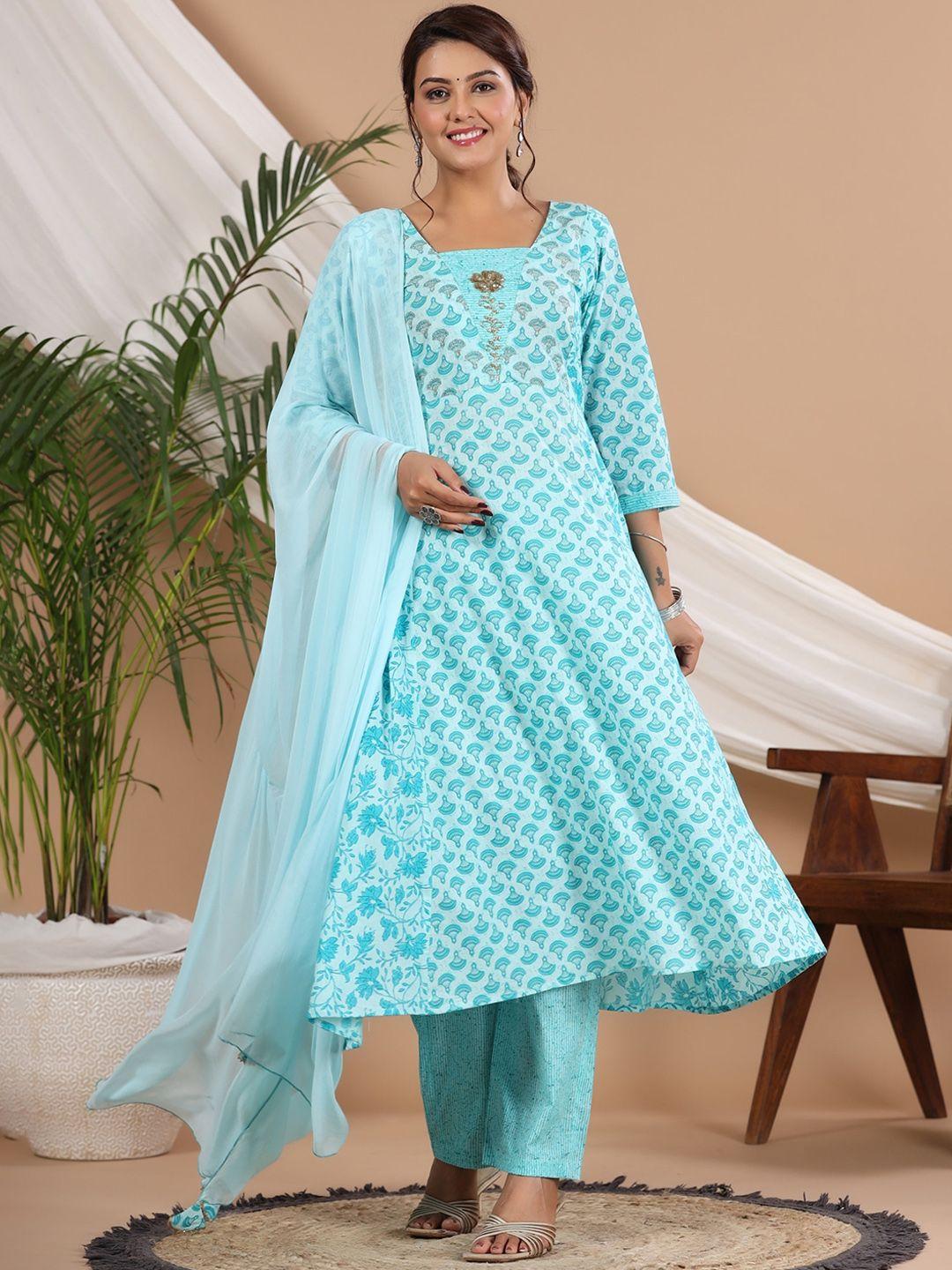 rangeelo ethnic motifs printed regular pure cotton kurta with trousers & dupatta