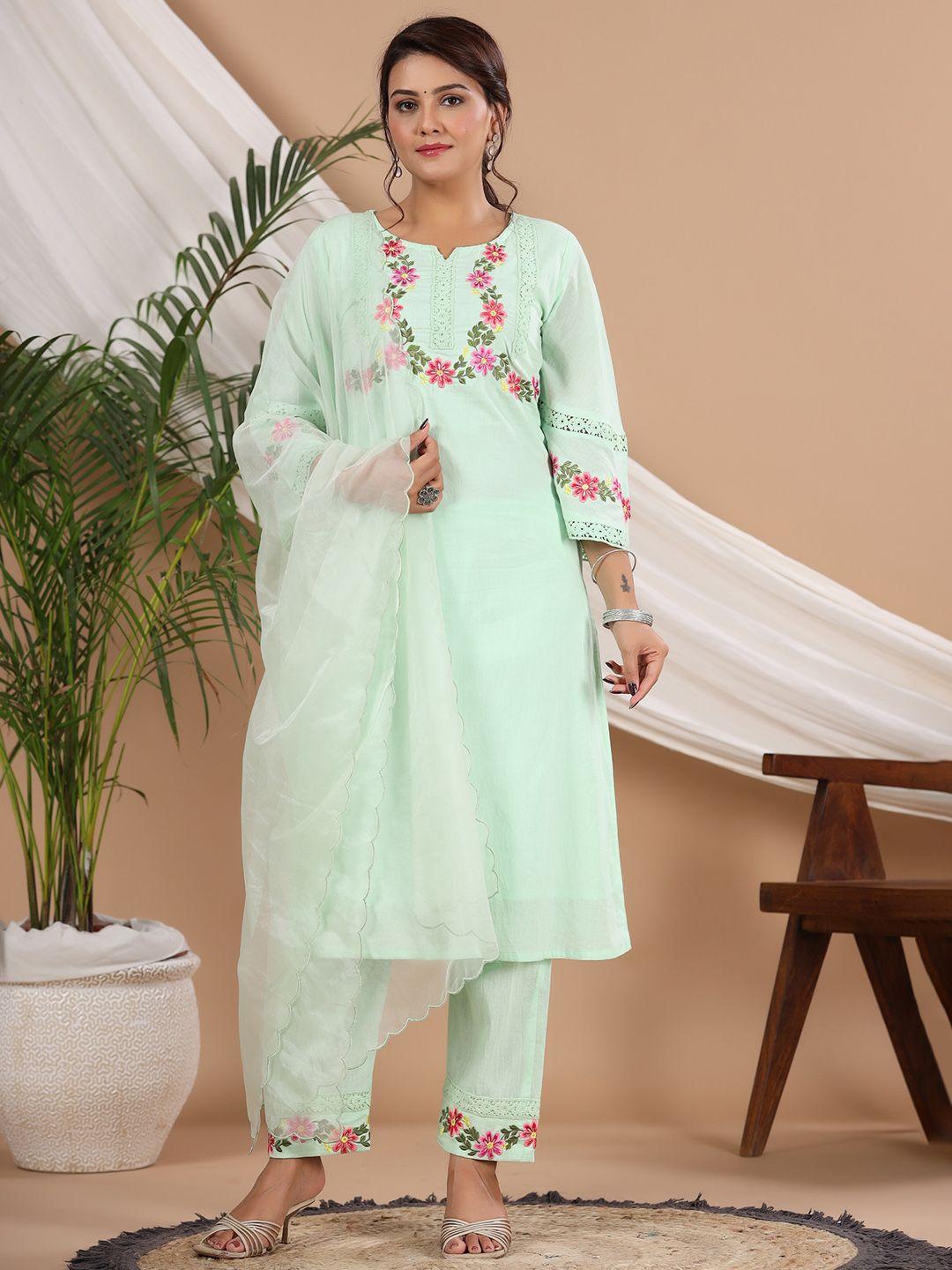 rangeelo ethnic motifs yoke design thread work pure cotton kurta with palazzos & dupatta