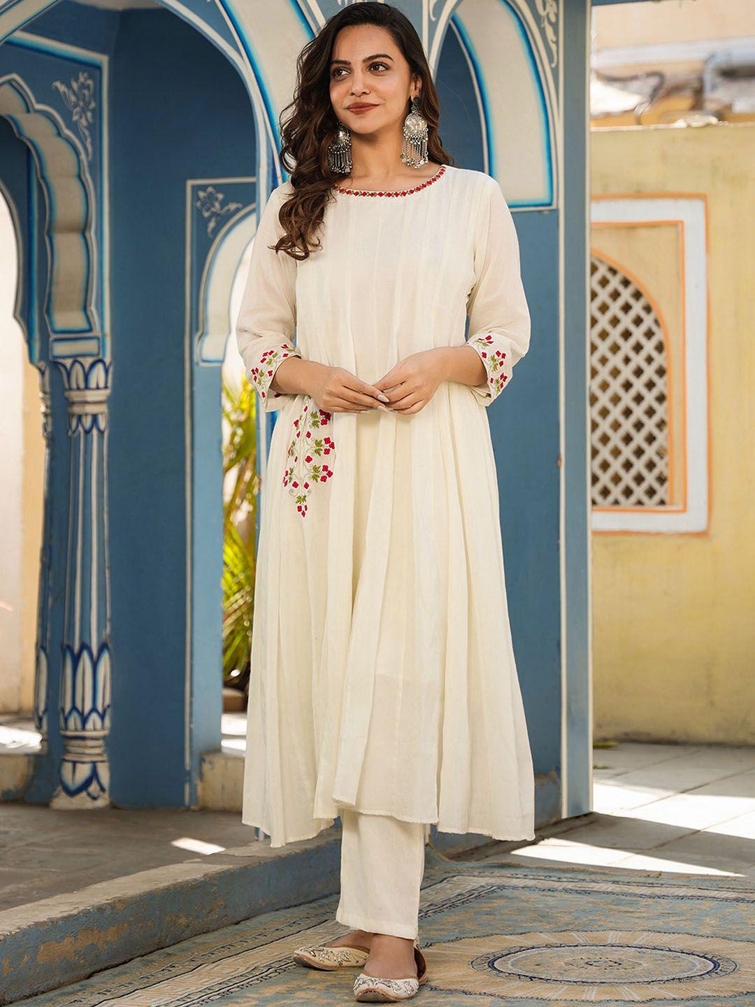 rangeelo floral embroidered pure cotton anarkali kurta with palazzos