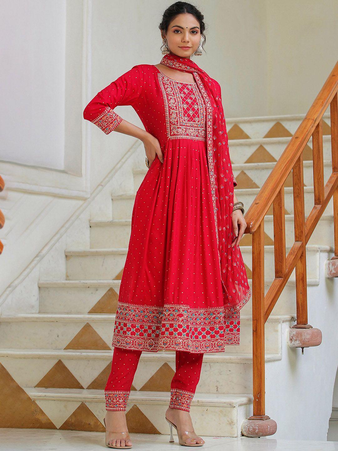 rangeelo floral embroidered regular kurta with palazzos & dupatta