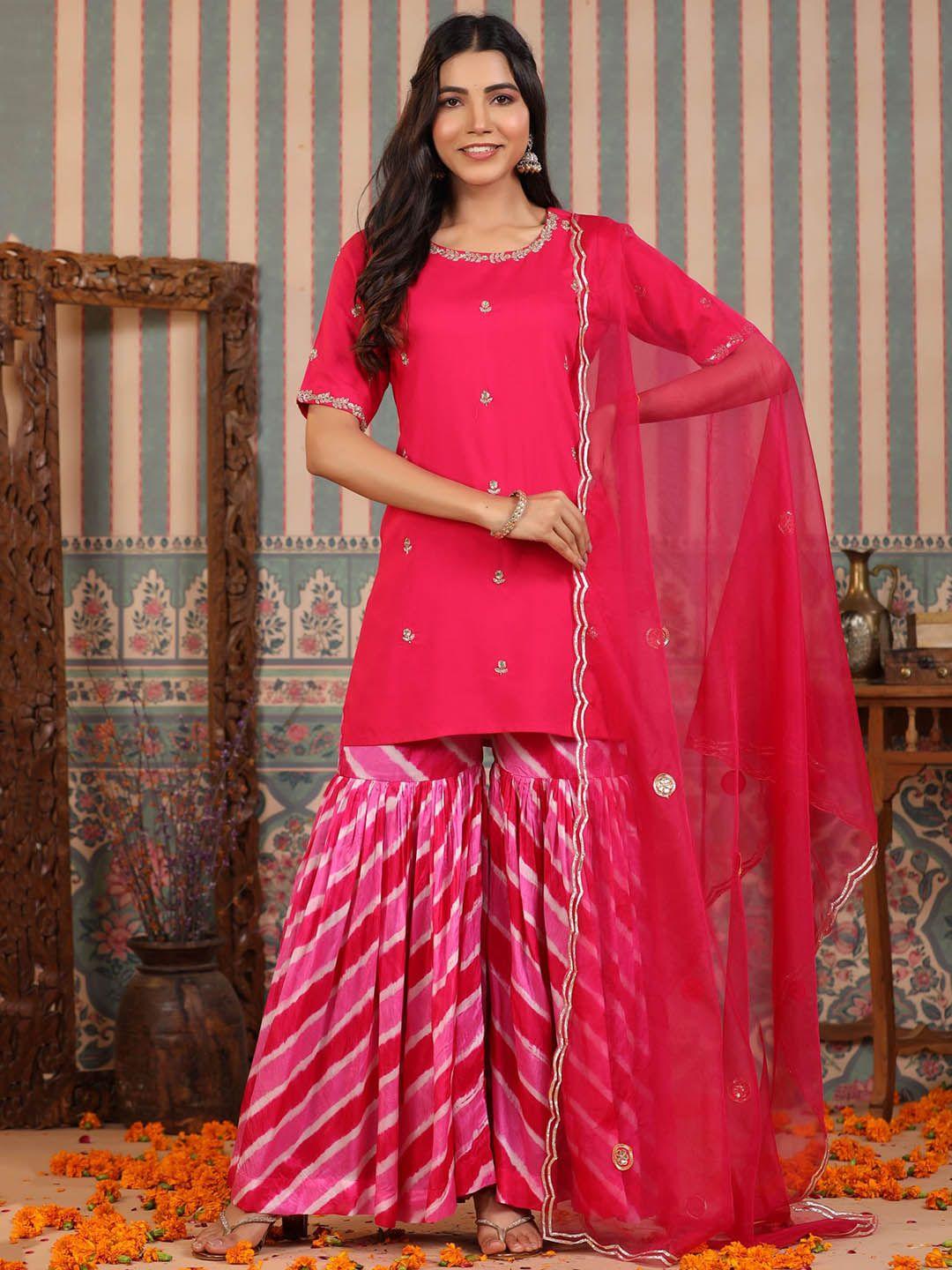 rangeelo floral embroidered regular kurta with sharara & dupatta