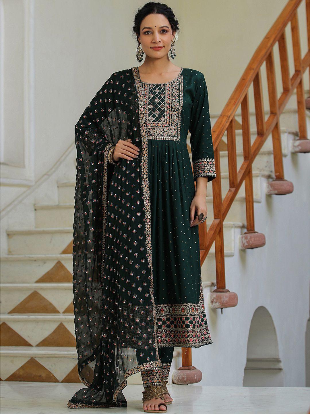 rangeelo floral embroidered regular kurta with trousers & dupatta