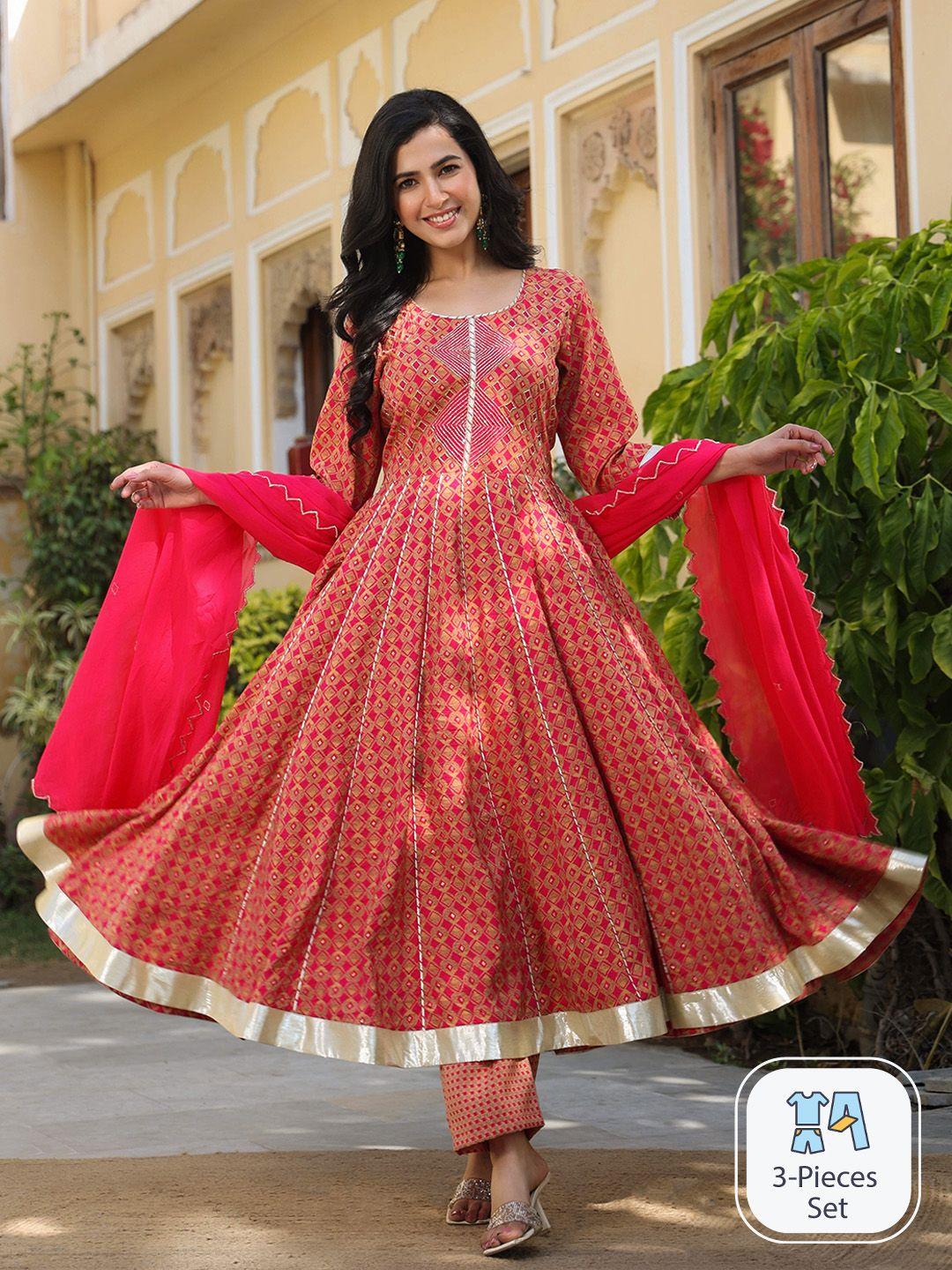 rangeelo floral printed anarkali kurta with palazzos & with dupatta