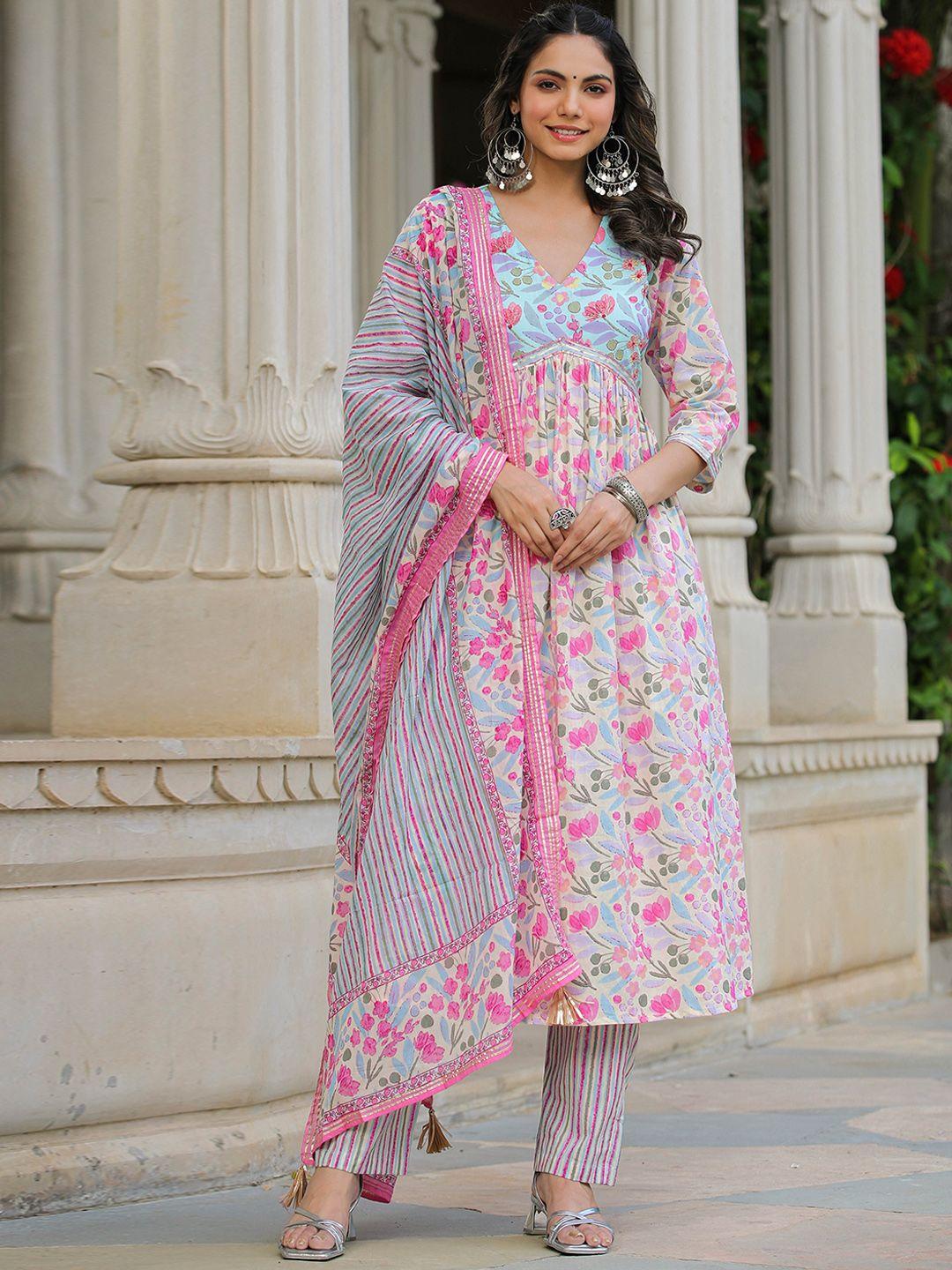 rangeelo floral printed empire kurta with palazzos & with dupatta