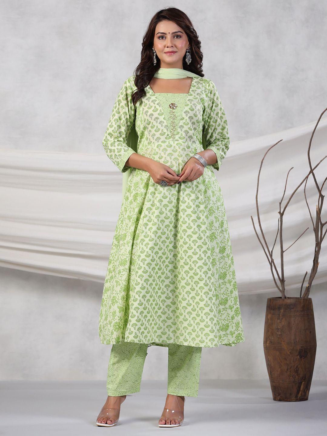 rangeelo floral printed regular pure cotton kurta with palazzos & dupatta