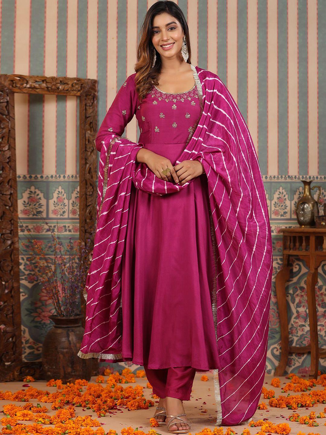 rangeelo floral yoke design anarkali kurta with trousers & dupatta