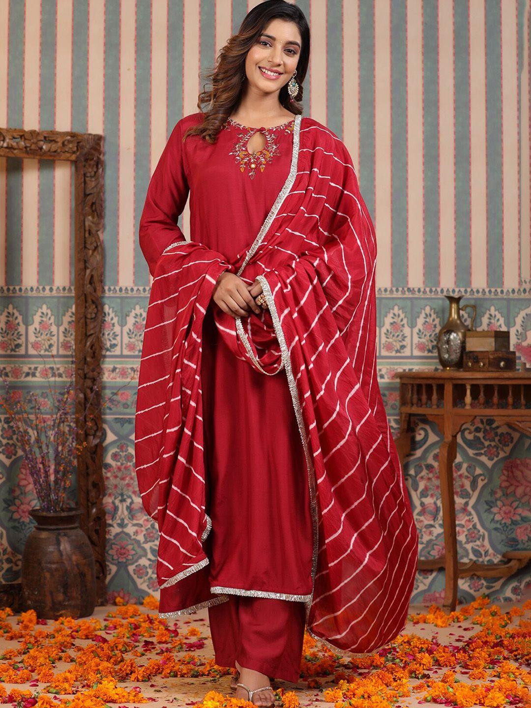 rangeelo floral yoke design gotta patti kurta with palazzos & dupatta