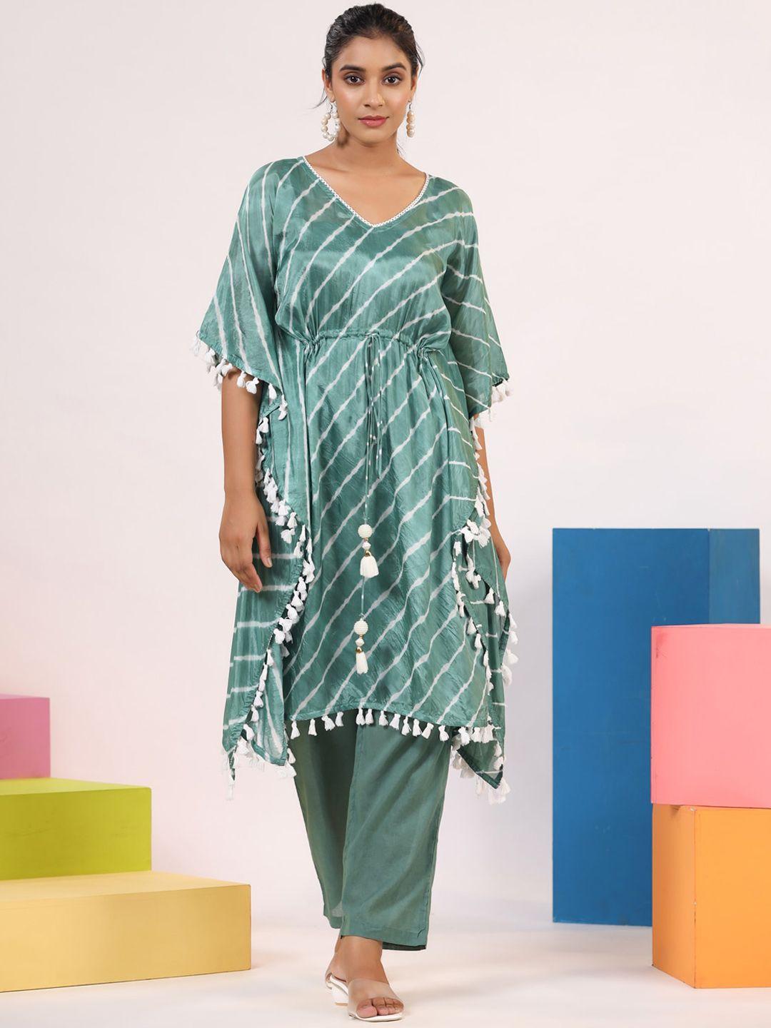 rangeelo printed v-neck flared sleeve kaftan co-ords