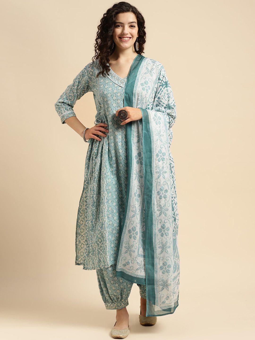 rangita ethnic motifs printed pure cotton kurta with salwar & dupatta