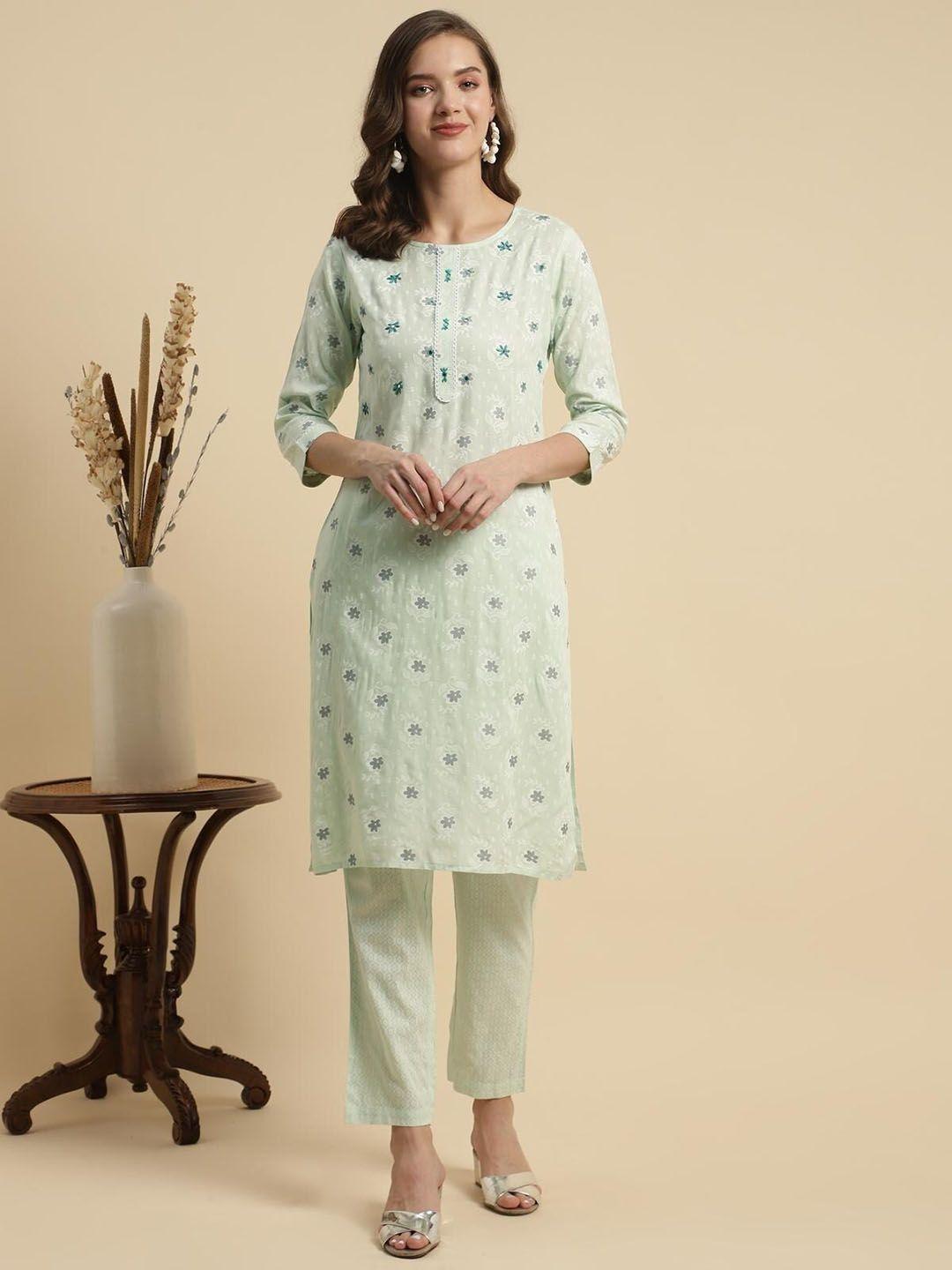 rangita floral printed embroidered straight kurta with trousers