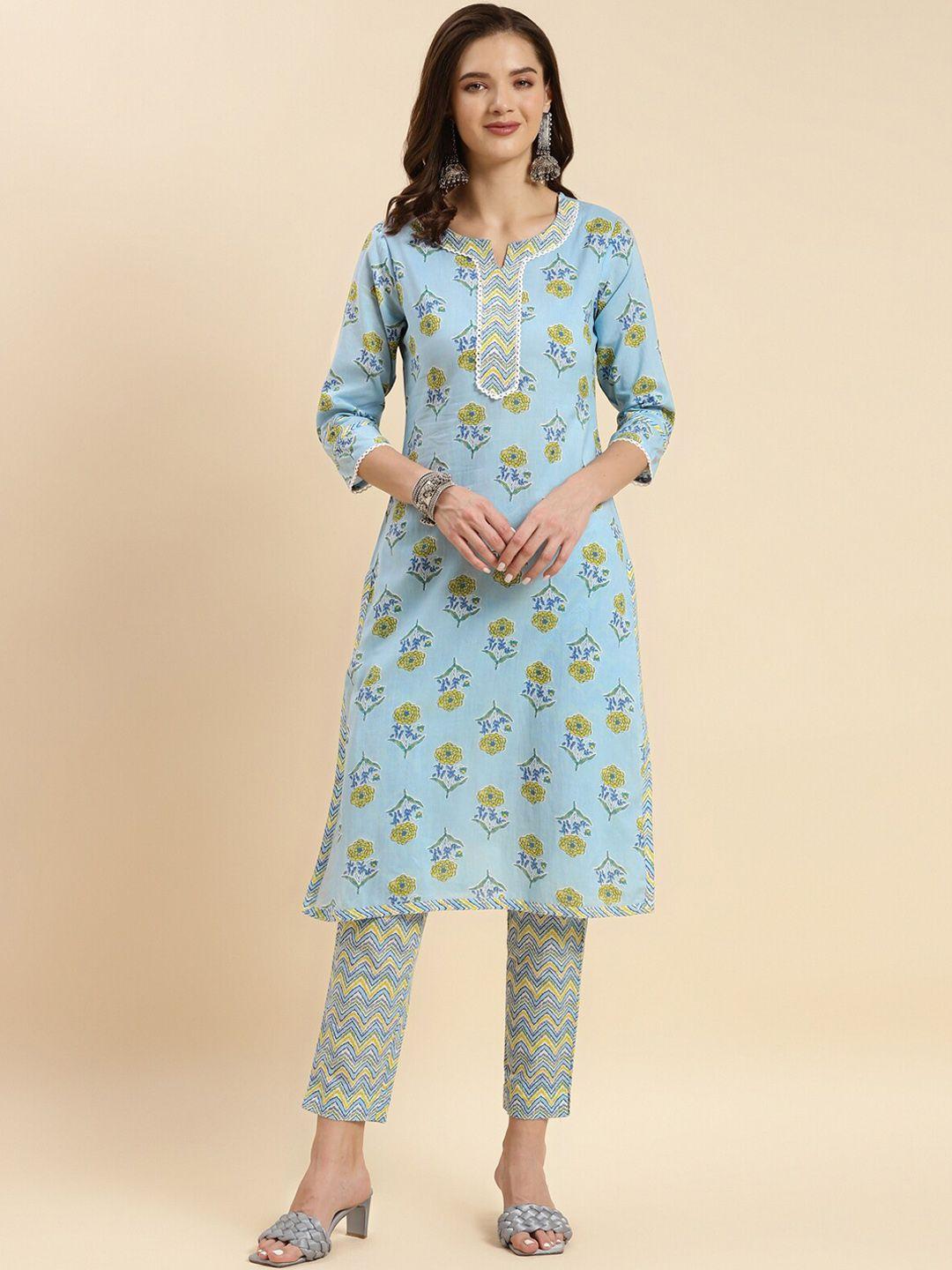 rangita floral printed pure cotton straight kurta with trousers