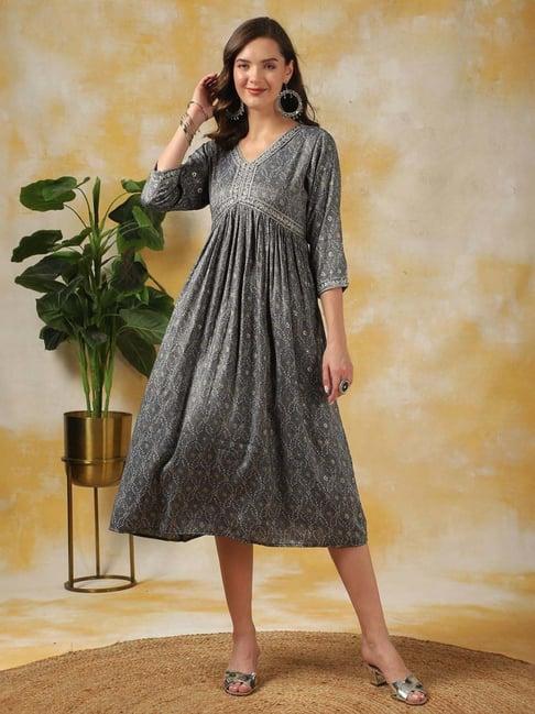 rangita grey printed blouson dress