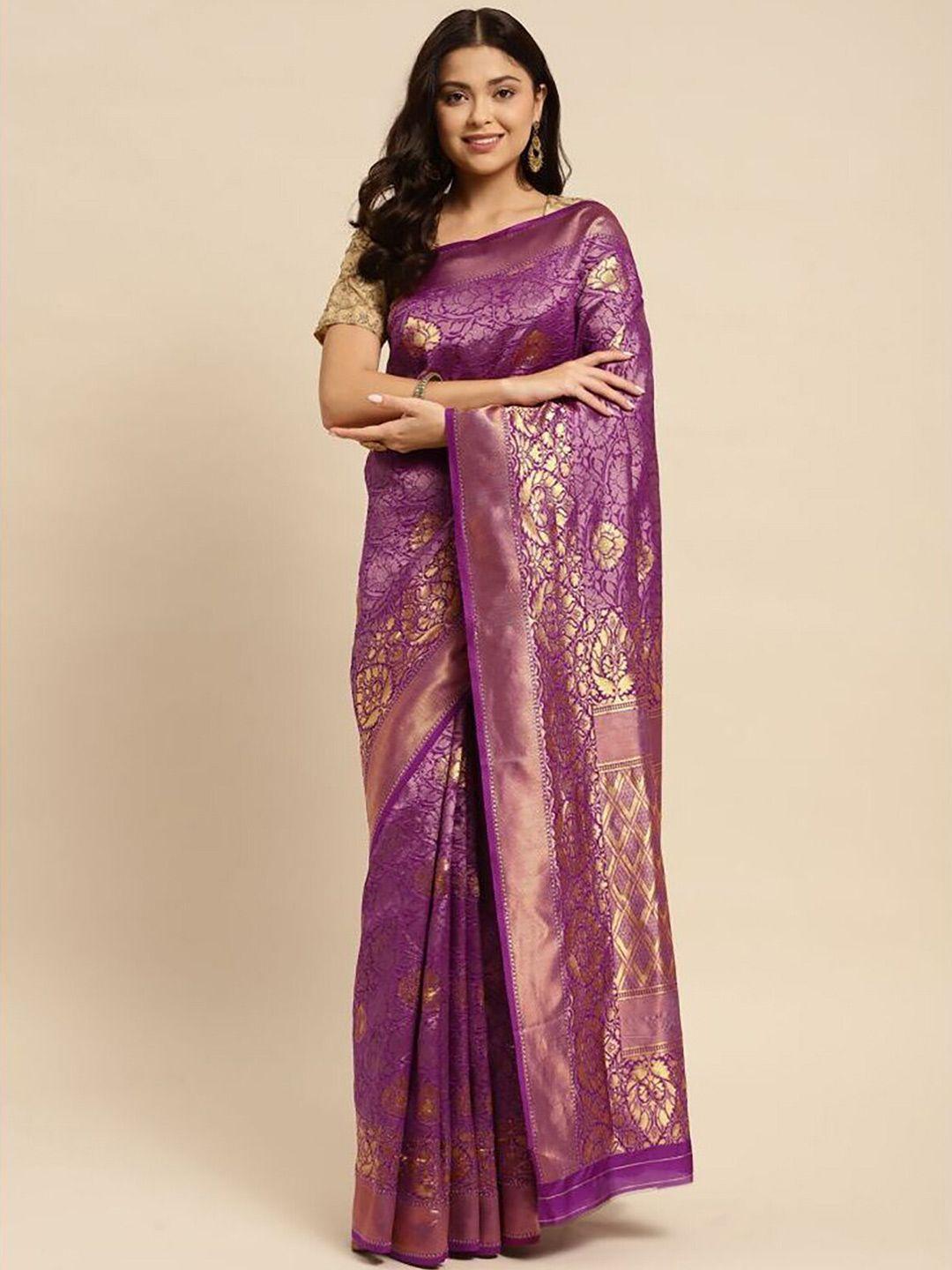 rangita purple & gold-toned woven design zari silk blend saree