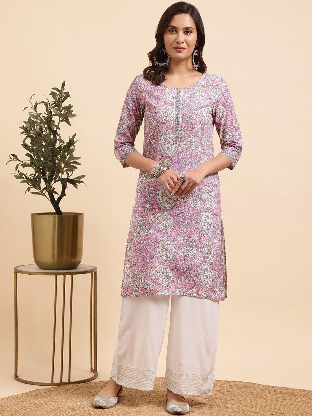 rangita women ethnic motifs printed regular pure cotton kurta with palazzos