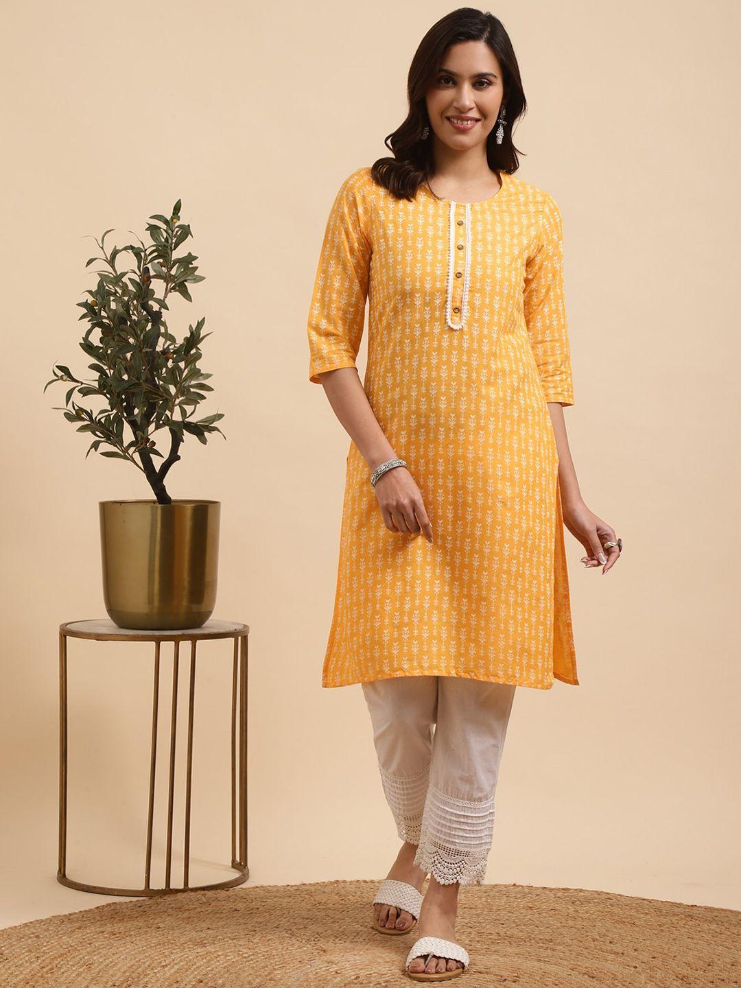 rangita women ethnic motifs printed regular pure cotton kurta with trousers
