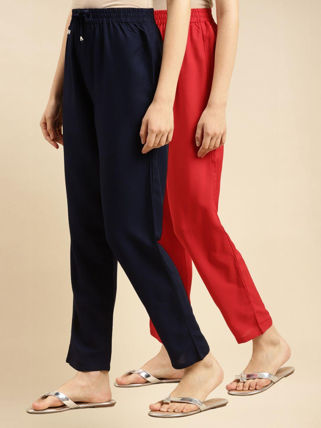 rangita women multicoloured relaxed straight leg slim fit trousers
