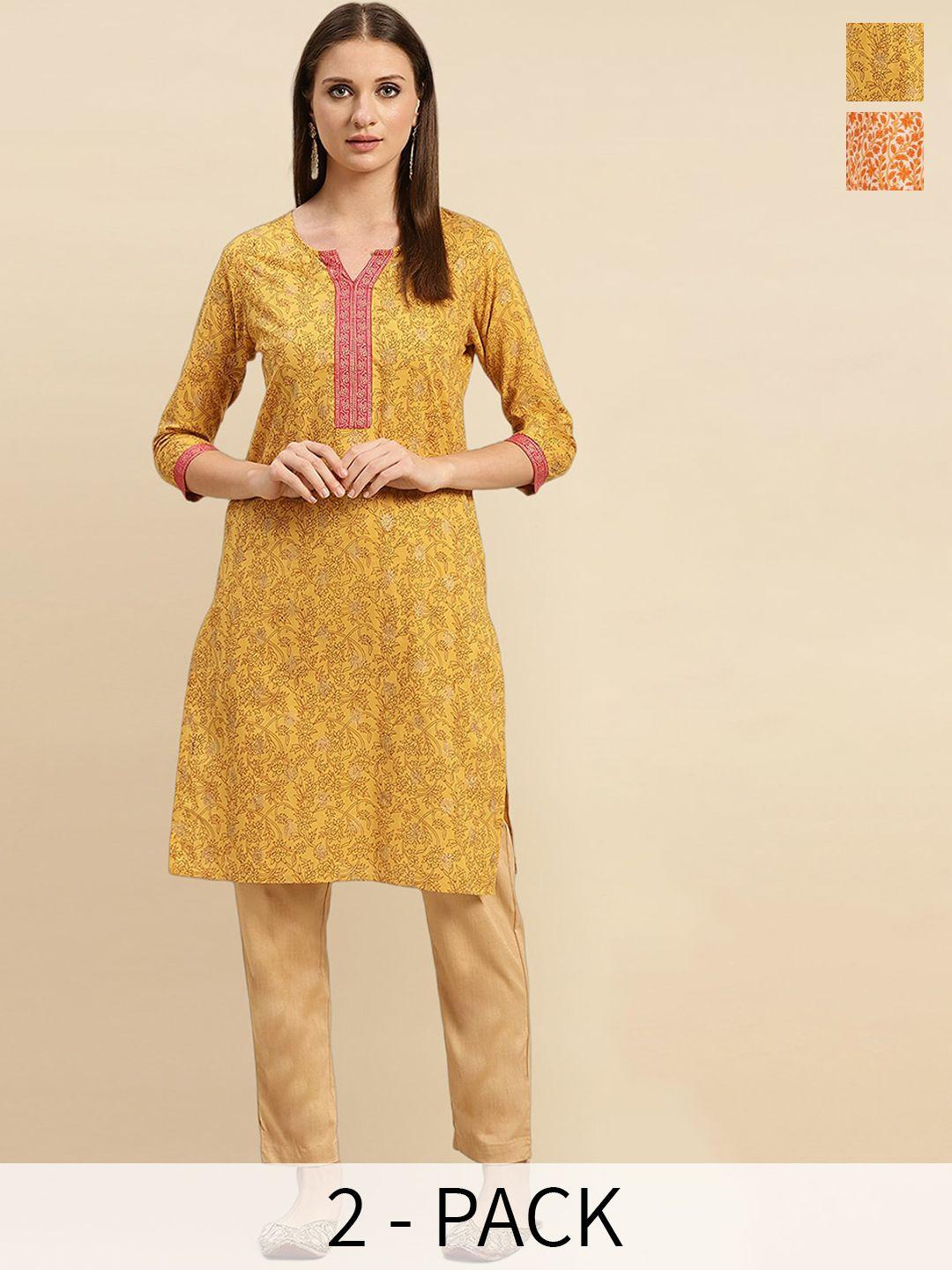 rangita 2 pieces floral printed notched neck knee length straight kurtas