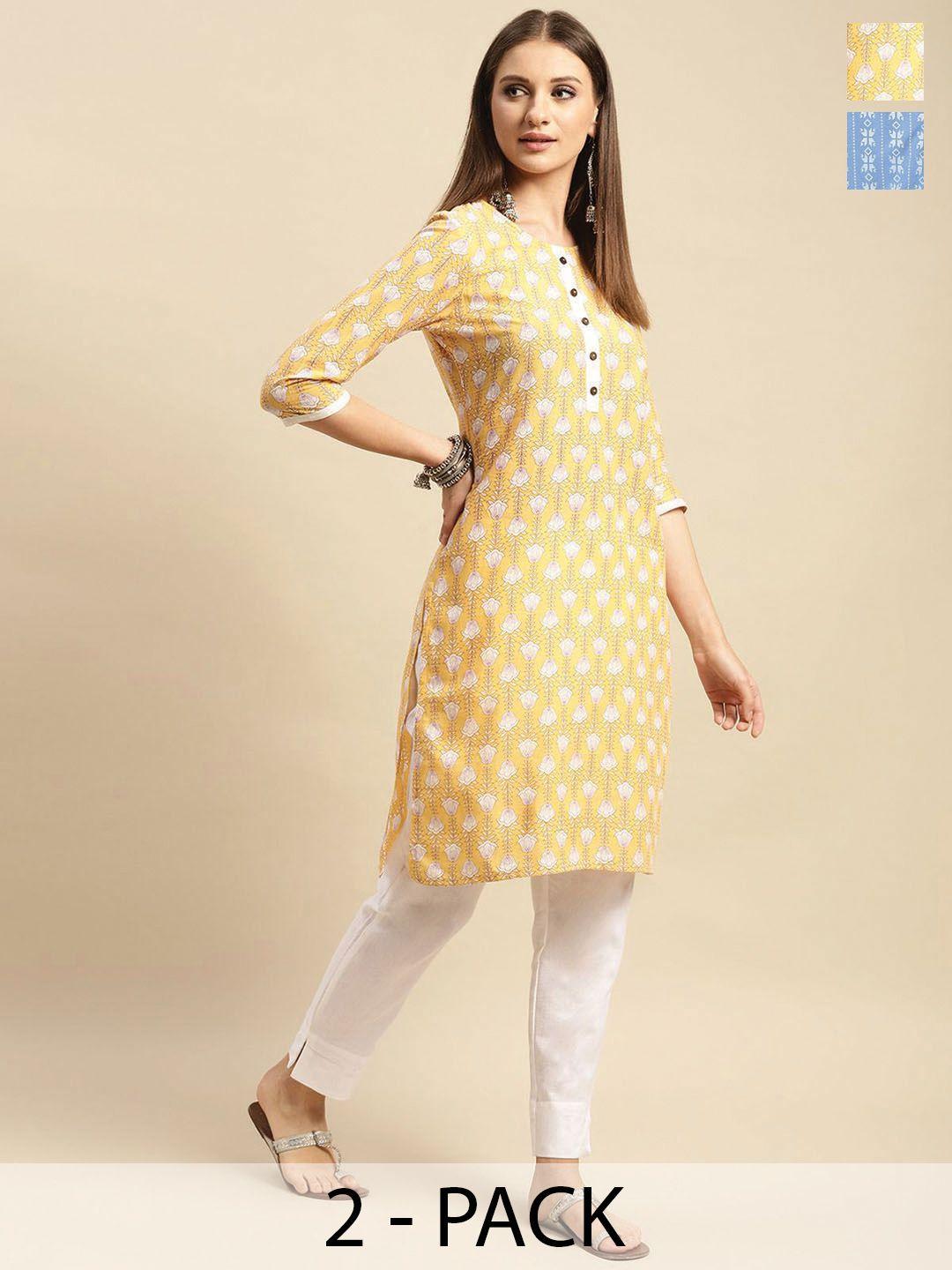 rangita abstract printed round neck three-quarter sleeves flared sleeves cotton kurtri