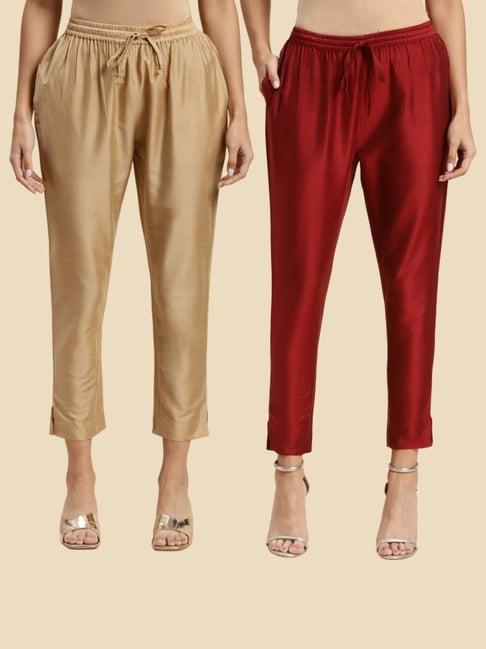 rangita beige & maroon pencil pants - pack of 2