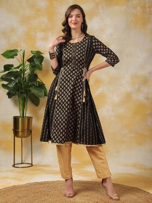 rangita black printed a line kurti