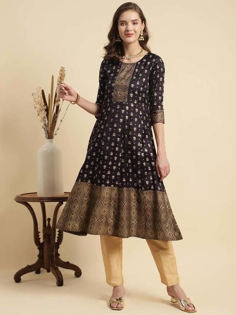 rangita black printed flared kurti