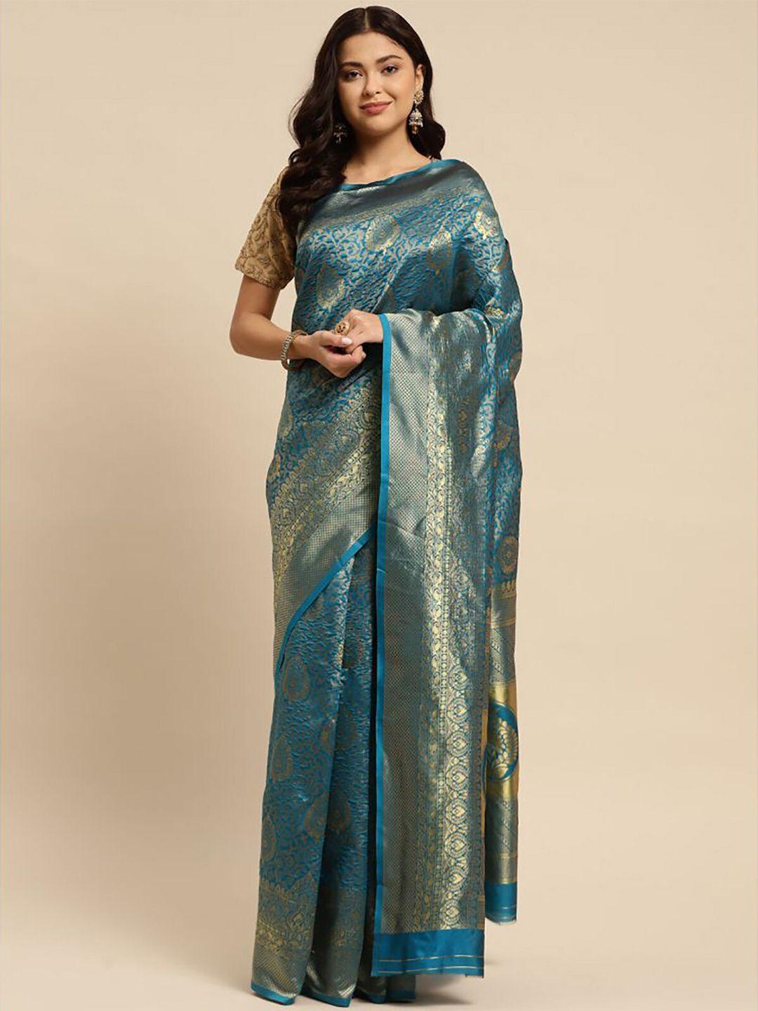 rangita blue & gold-toned woven design zari silk blend saree