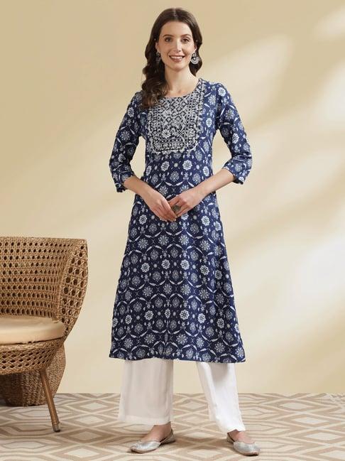 rangita blue floral print straight kurta