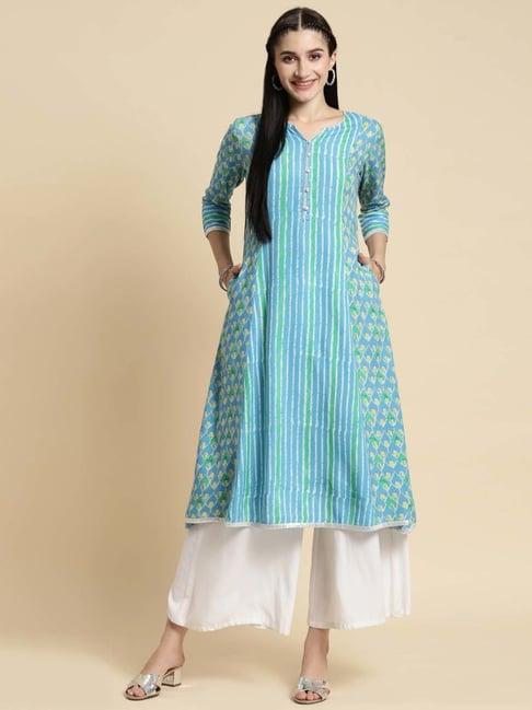 rangita blue striped anarkali kurta