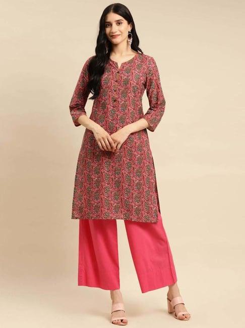 rangita coral cotton floral print straight kurta