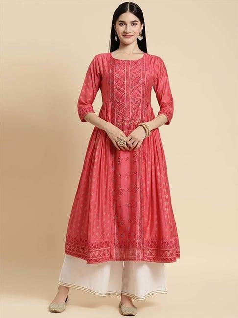 rangita coral floral print anarkali kurta