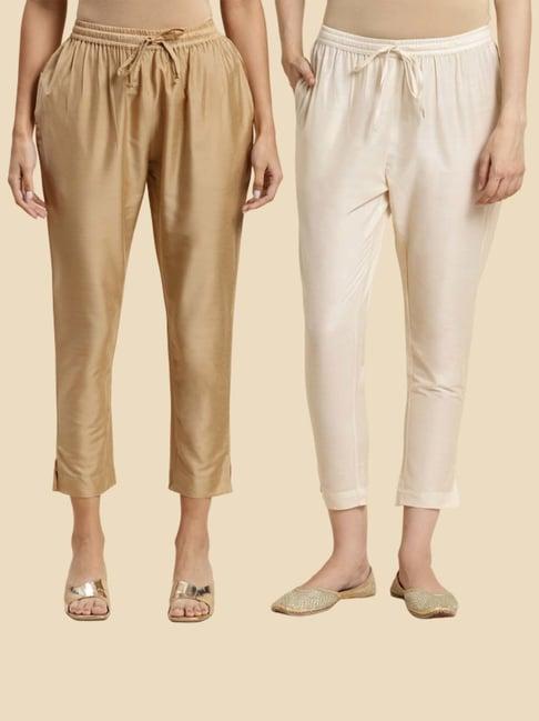 rangita cream & beige pencil pants - pack of 2