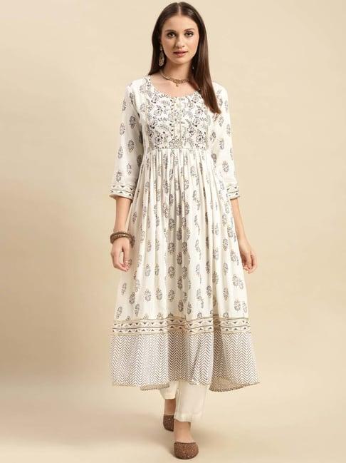 rangita cream printed kurta pant set