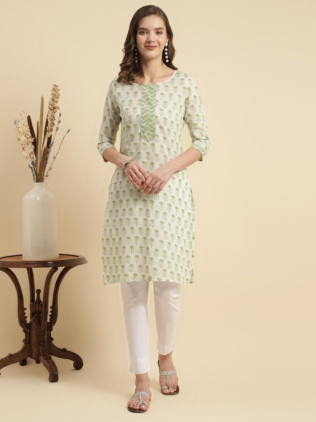 rangita ethnic motif printed gotta patti pure cotton straight kurta