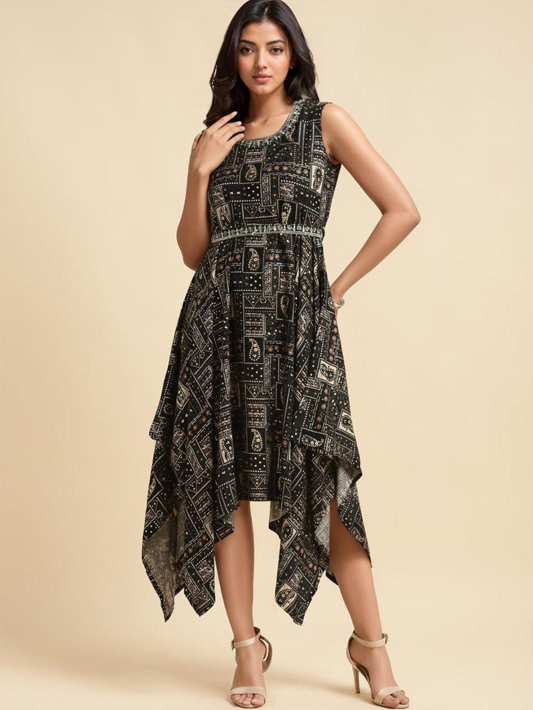 rangita ethnic motifs printed cotton a line midi dress