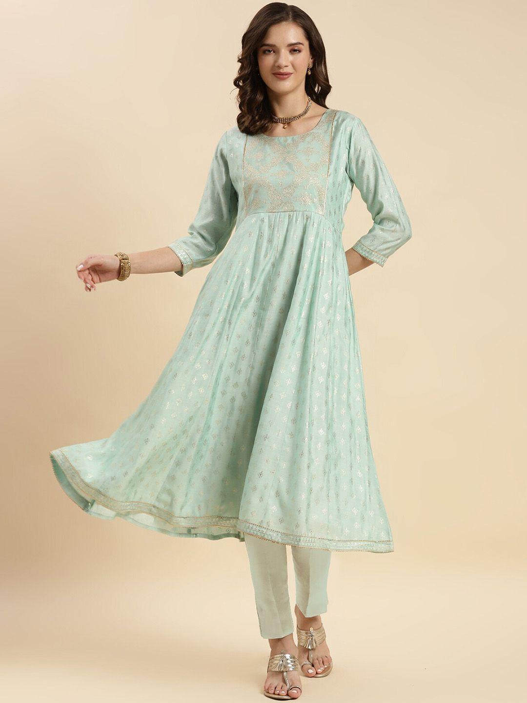 rangita ethnic motifs printed gotta patti anarkali kurta with trousers