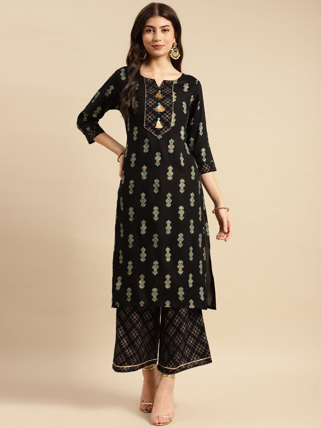 rangita ethnic motifs printed gotta patti detail straight kurta with palazzos