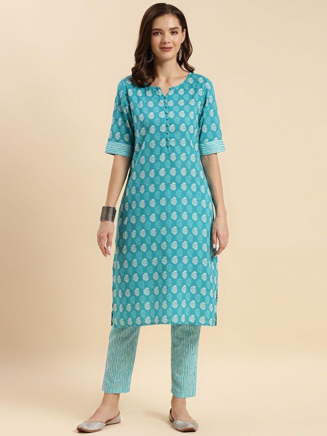 rangita ethnic motifs printed pure cotton straight kurta with trousers