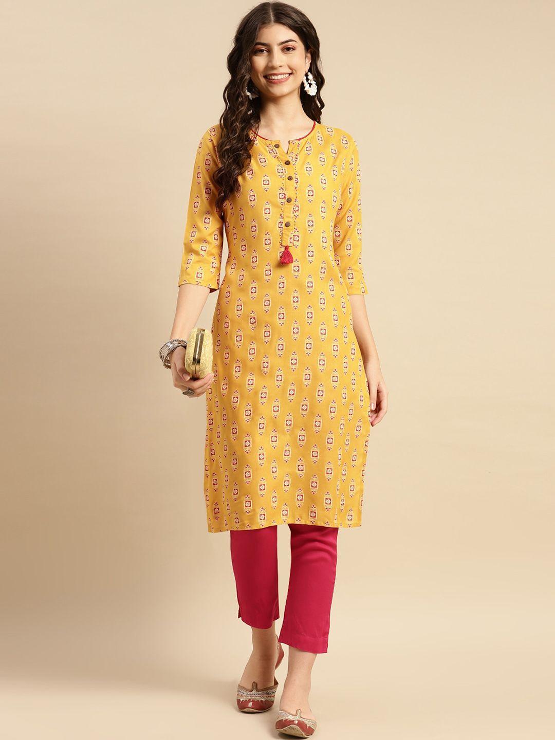 rangita ethnic motifs printed sequinned straight kurta with trousers