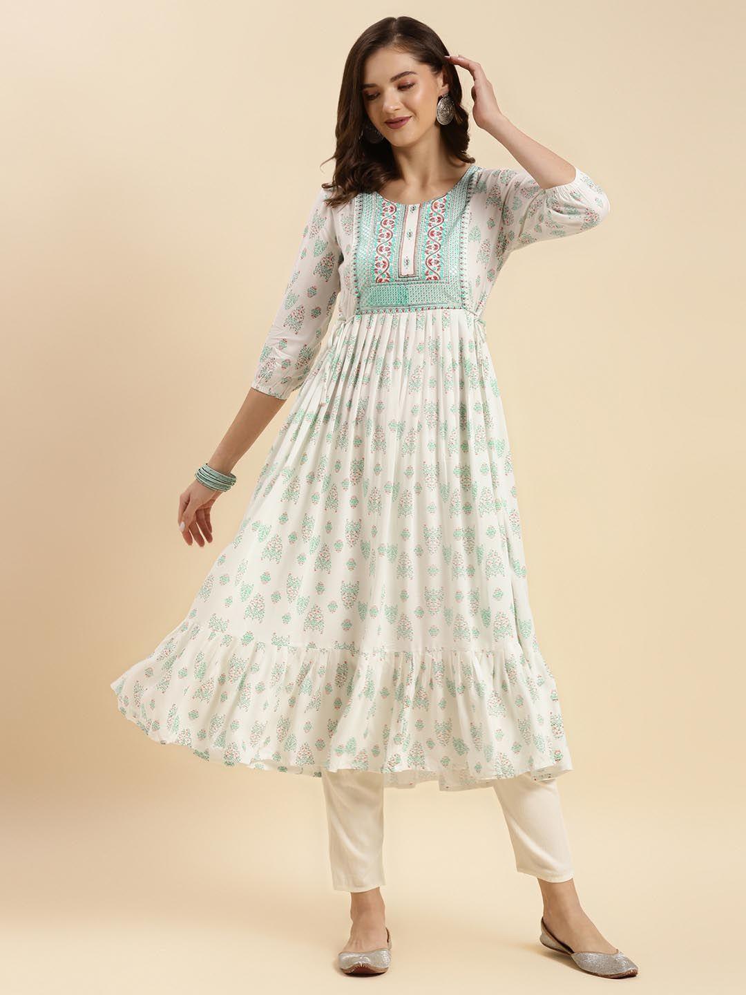 rangita ethnic motifs printed thread work pleated anarkali kurta