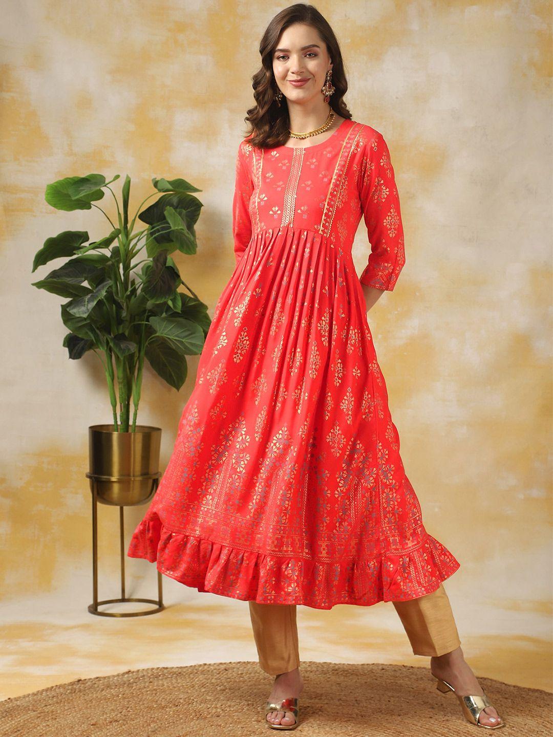 rangita floral printed anarkali pleated kurta