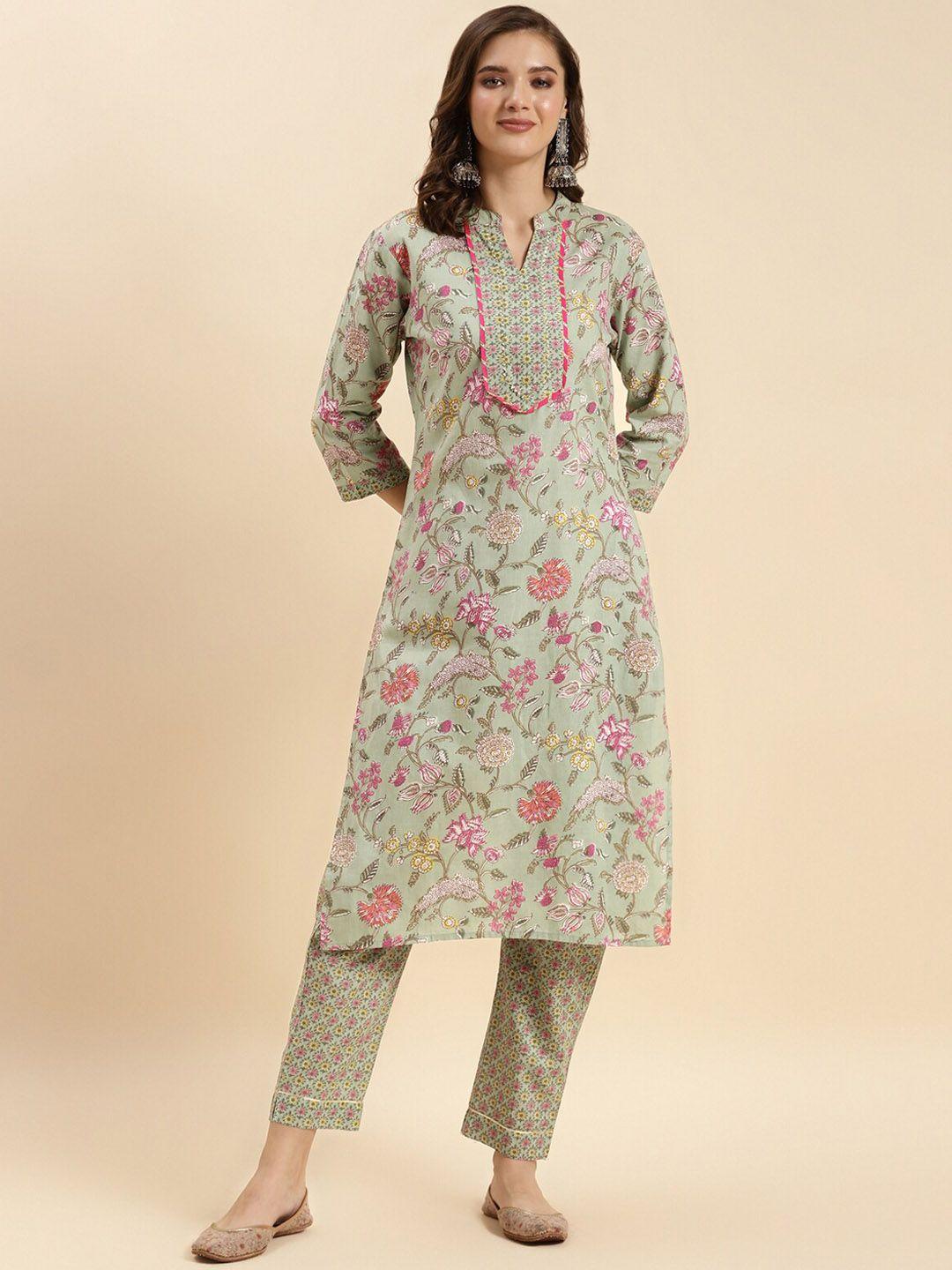 rangita floral printed gotta patti pure cotton straight kurta with trousers