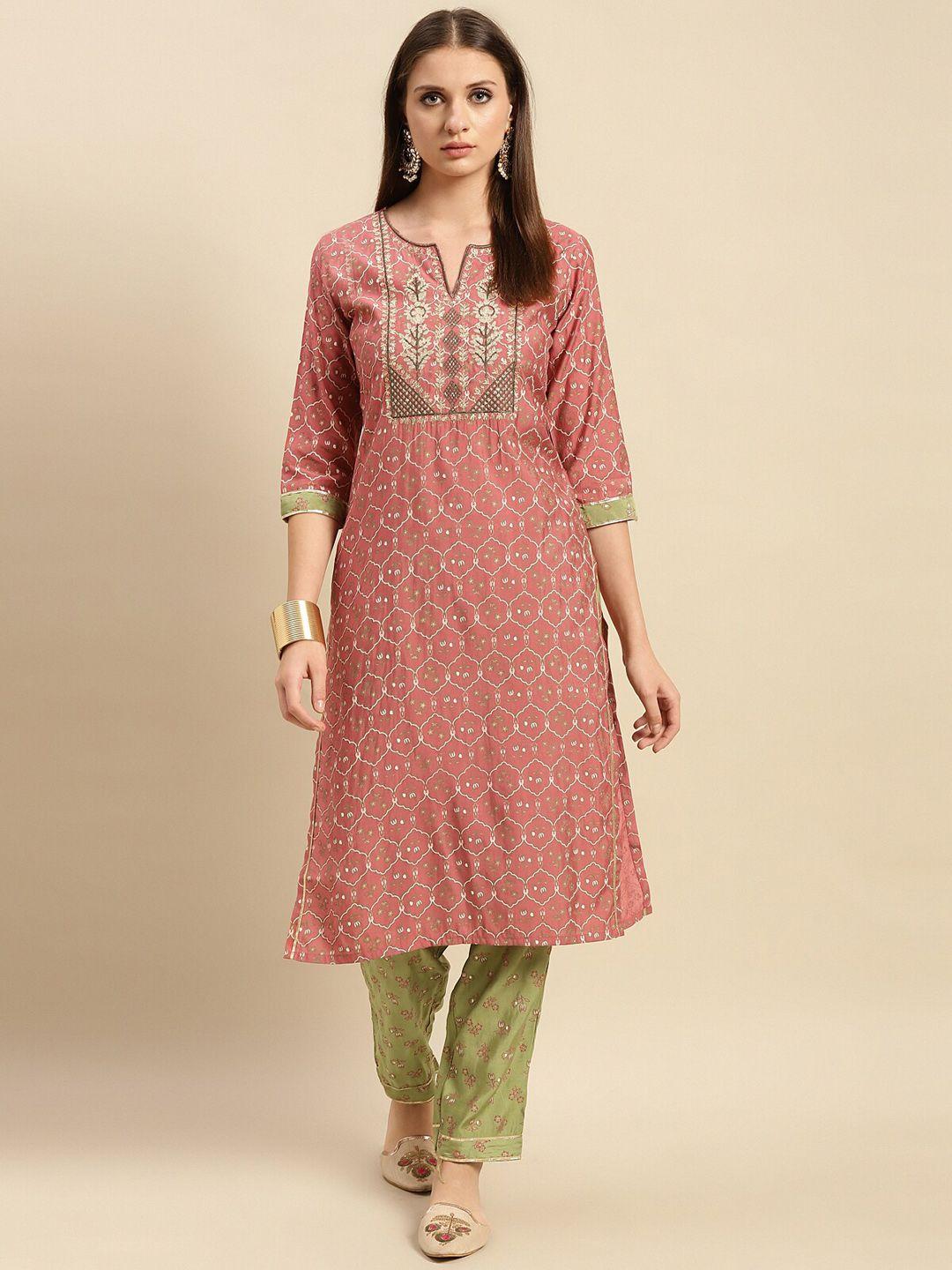 rangita floral printed gotta patti straight kurta with trousers