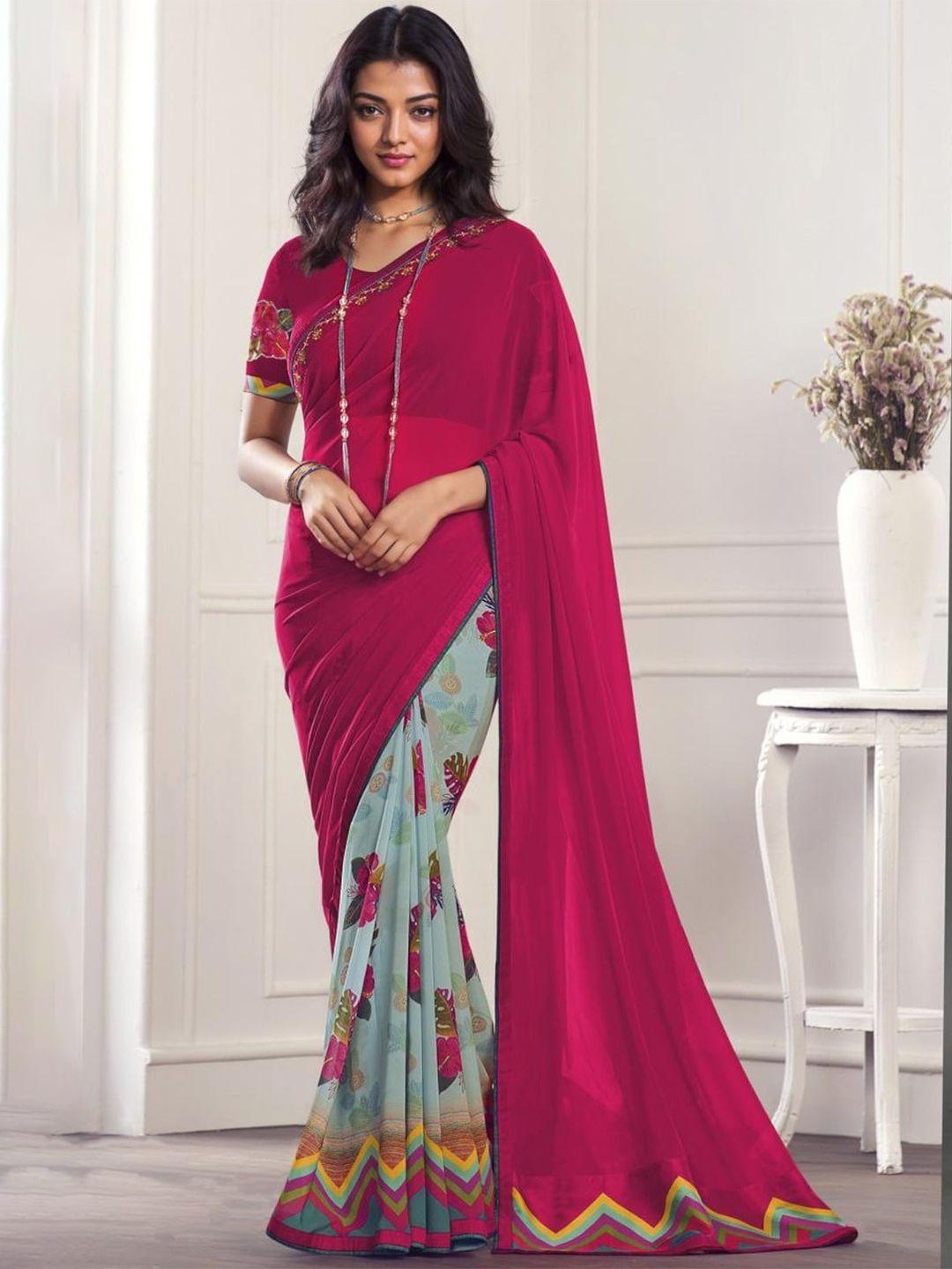 rangita floral printed half and half pure georgette saree