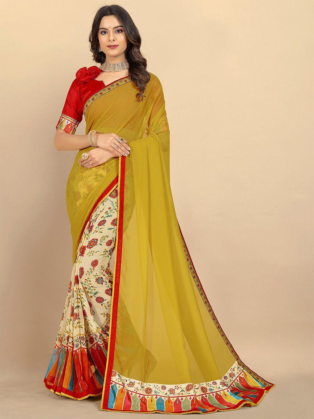 rangita floral printed half and half saree