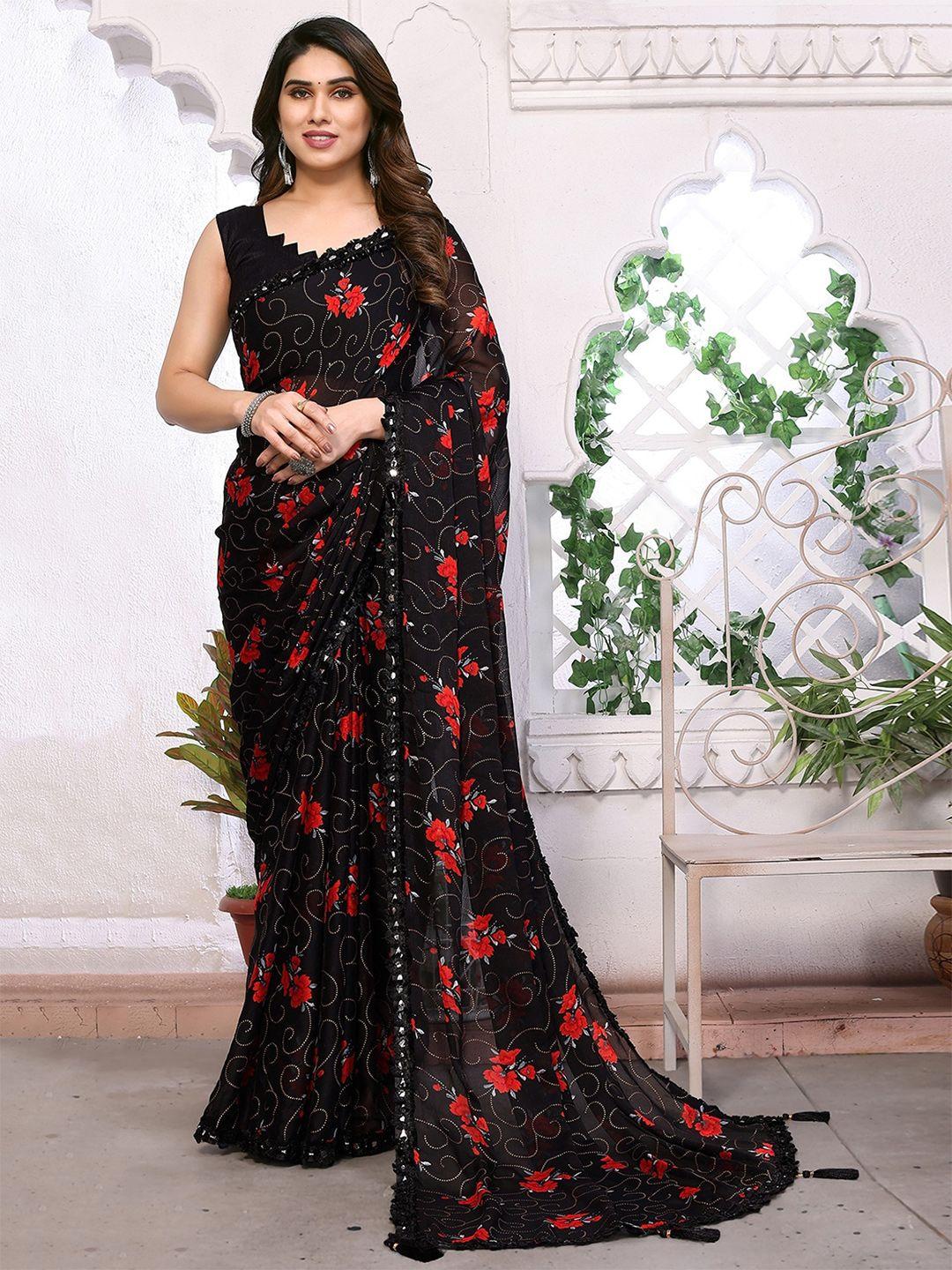 rangita floral printed sequinned saree