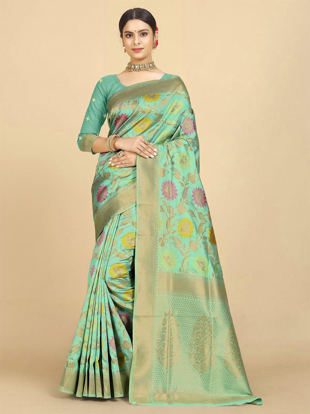 rangita green & gold-toned woven design zari silk blend saree