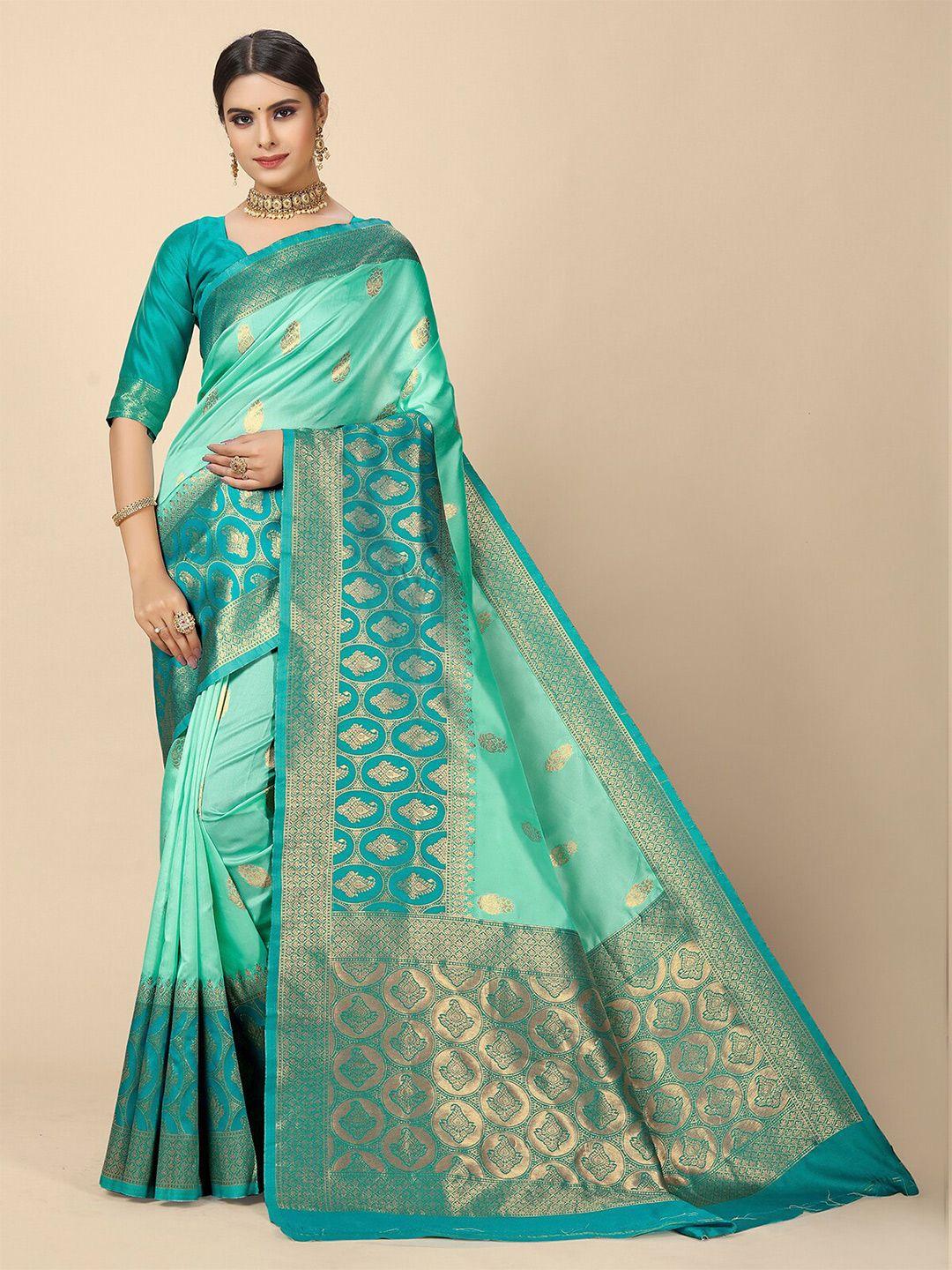 rangita green & gold-toned woven design zari silk blend saree