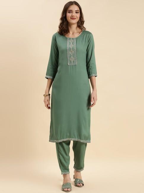 rangita green embroidered kurta pant set